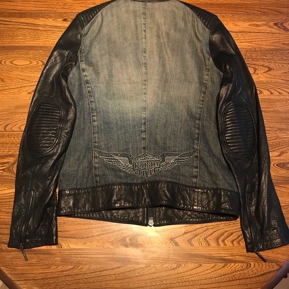Vintage Large Jaded By Knight Lost Angels Denim Leather/Lamb Skin Moto Jacket - Picture 2 of 13